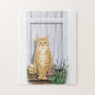 Puzzle Chat roux et Art de la porte lavande