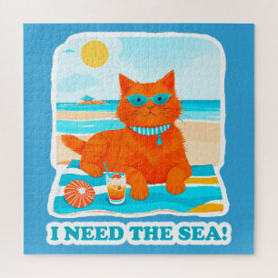 Puzzle Chat roux sur la plage J'ai besoin de la mer Été