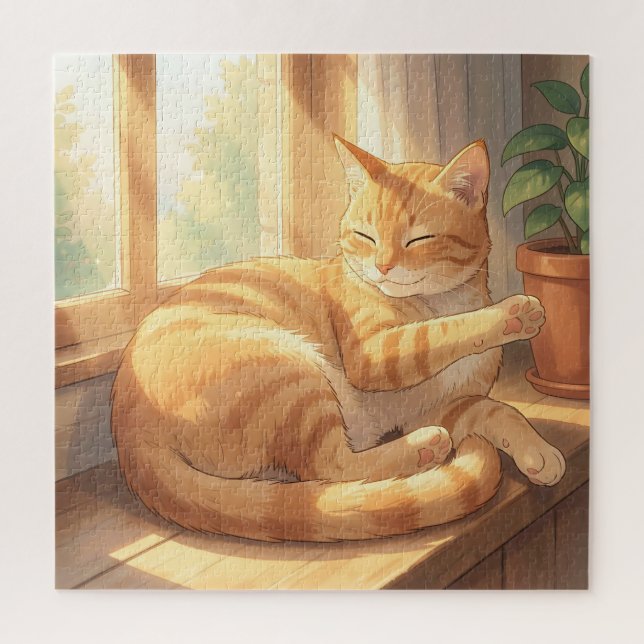Puzzle Chat roux tabby se prélassant au soleil  (Vertical)