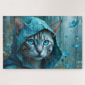 Puzzle Chat siamois de la Renaissance en bleu turquoise