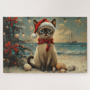 Puzzle Chat siamois Noël Vintage Plage