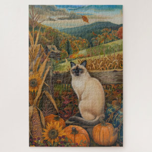 Puzzle Chat siamois, récolte d'automne, action de grâce