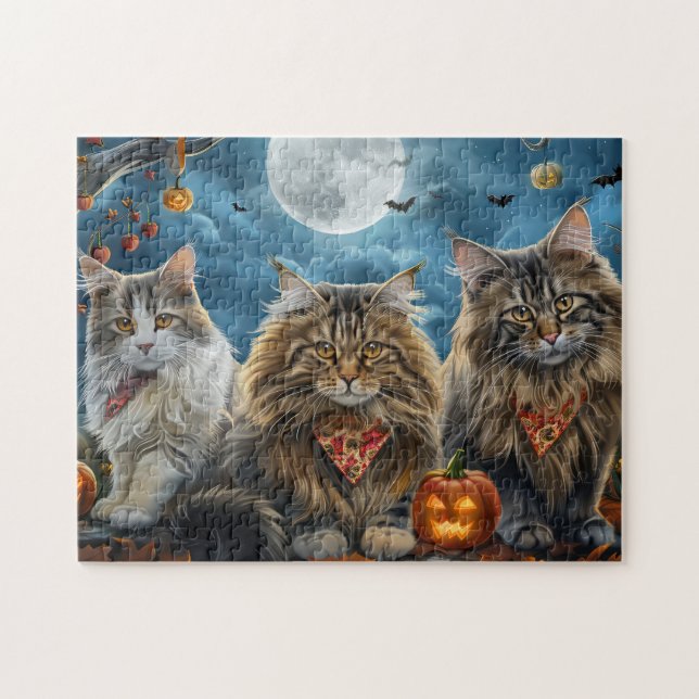 Puzzle Chat sibérien Halloween effrayant  (Horizontal)