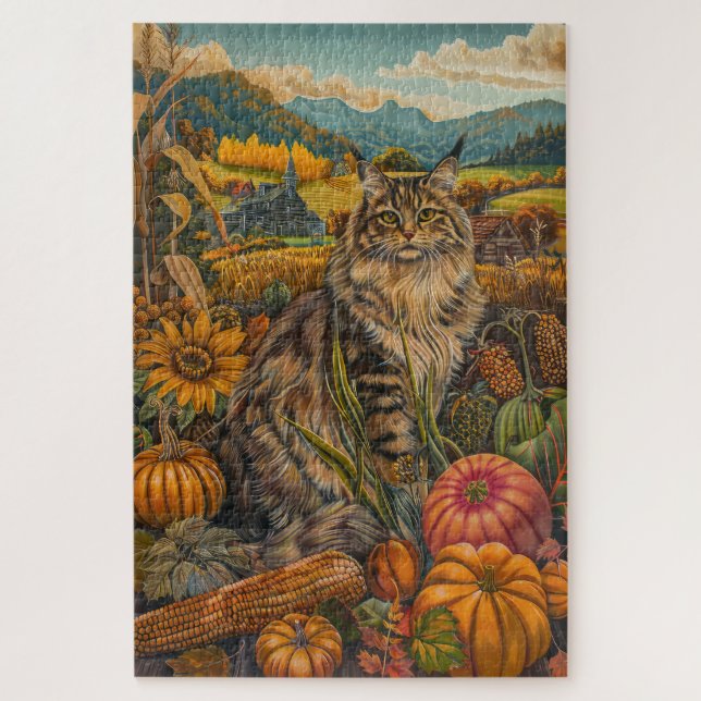Puzzle Chat sibérien, récolte d'automne, action de grâce (Vertical)