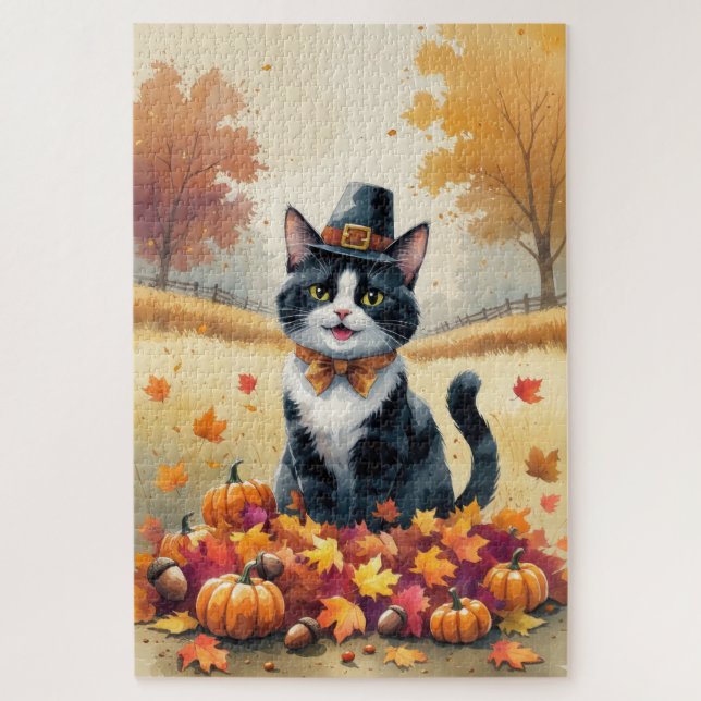 Puzzle Chat Smoking en Feuilles d'Automne pour l'Art de T (Vertical)
