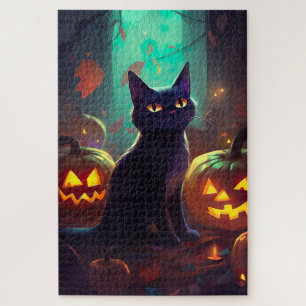 Puzzle Chat Smoking Tuxedo d'Halloween avec des Citrouill