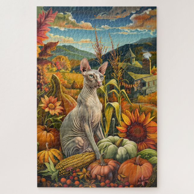 Puzzle Chat Sphynx Action de grâce de la récolte d'automn (Vertical)