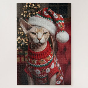 Puzzle Chat Sphynx Festif en Pull de Noël Christmas