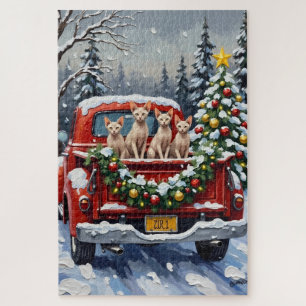 Puzzle Chat Sphynx Noël Camion Rouge Fêtes