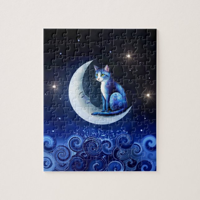 Puzzle Chat sur Crescent Moon bleu Chat 773 (Vertical)