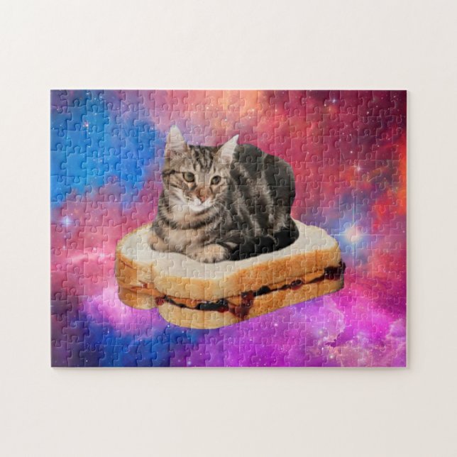 Puzzle Chat sur un pain volant dans l'espace (Horizontal)