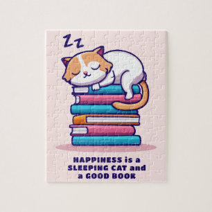Puzzle Chat sur une pile de livres Cute Personnalisé Litt