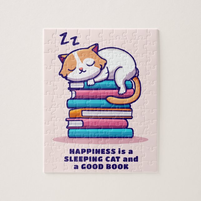 Puzzle Chat sur une pile de livres Cute Personnalisé Litt (Vertical)