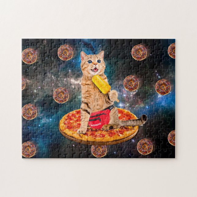 Puzzle Chat sur une pizza mangeant de la glace lolly (Horizontal)
