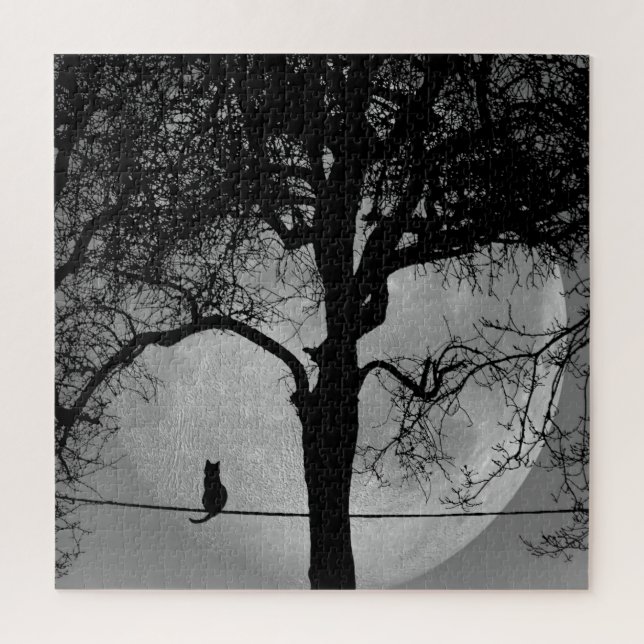 Puzzle Chat sur une Pleine lune de fil (Vertical)