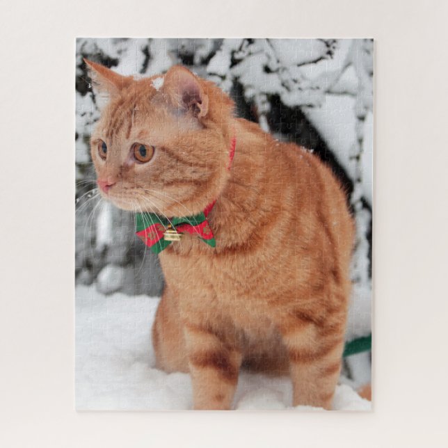 Puzzle Chat Tabby orange dans la neige (Vertical)