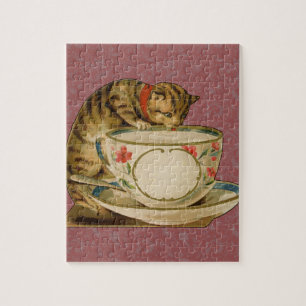 Puzzle Chat Tasse à Thé Mignon Vintage Victorien Animal C