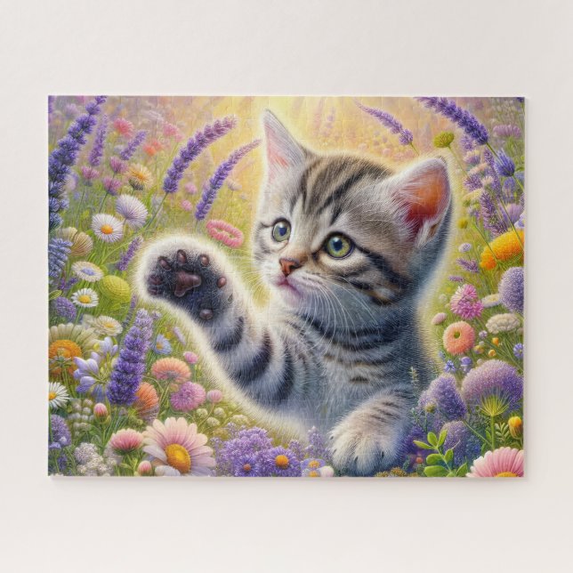 Puzzle Chat Tigre Avec Fleurs (Horizontal)