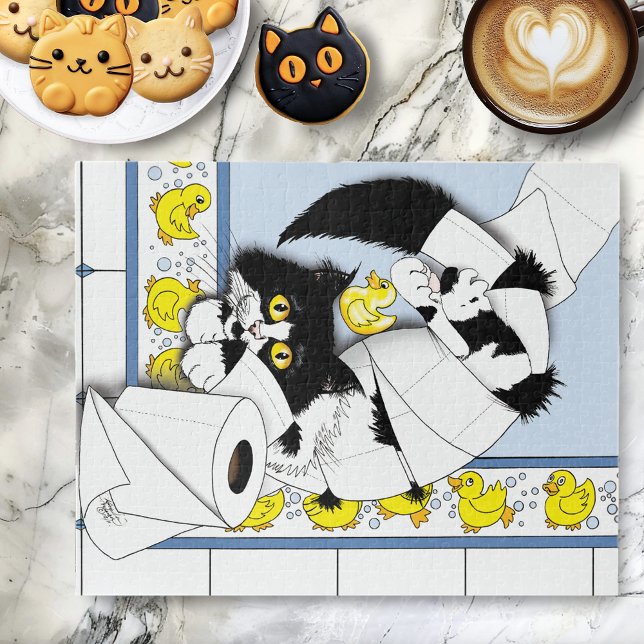 Puzzle Chat Tuxedo Joueur Chaos Papier Toilette Bleu Jaun (Créateur téléchargé)
