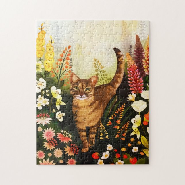 Puzzle Chat vintage Dans L'Aquarelle Du Jardin Fleurissan (Vertical)