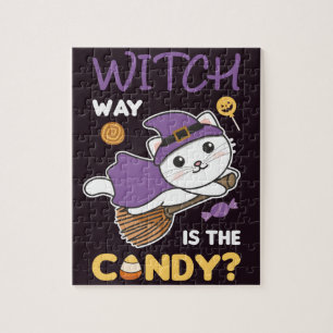 Puzzle Chat Witch Way Est Le Bonbon Halloween J