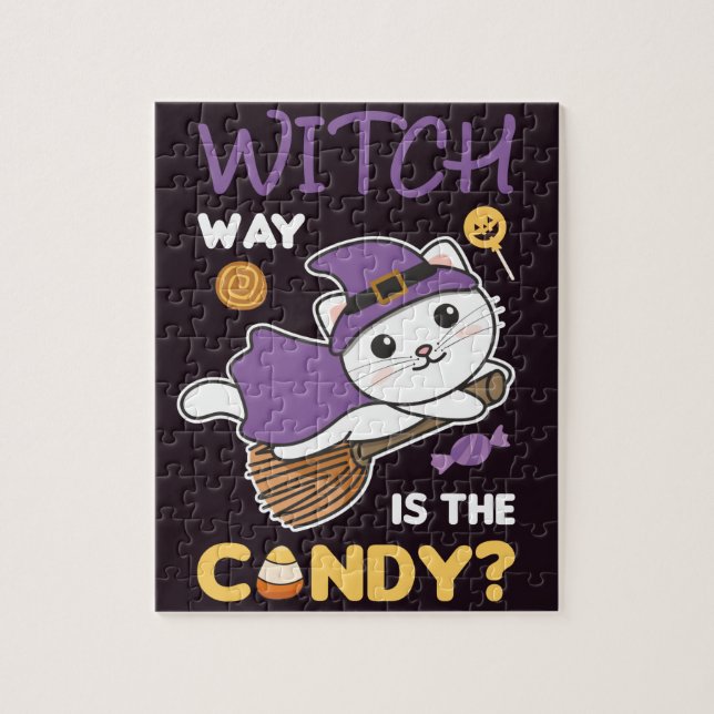 Puzzle Chat Witch Way Est Le Bonbon Halloween J (Vertical)