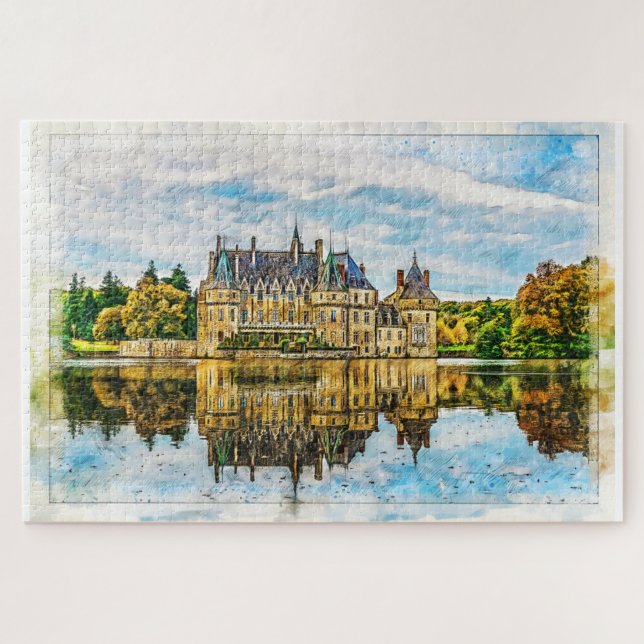 Puzzle Château dans le reflet de l'automne. France. (Horizontal)