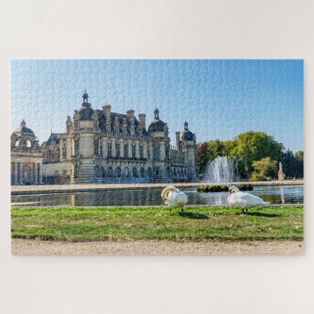 Puzzle Chateau de Chantilly, fountain and two swans (Horizontal)