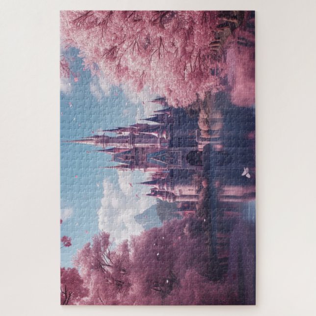 Puzzle Château de conte de fées avec des fleurs de cerisi (Vertical)