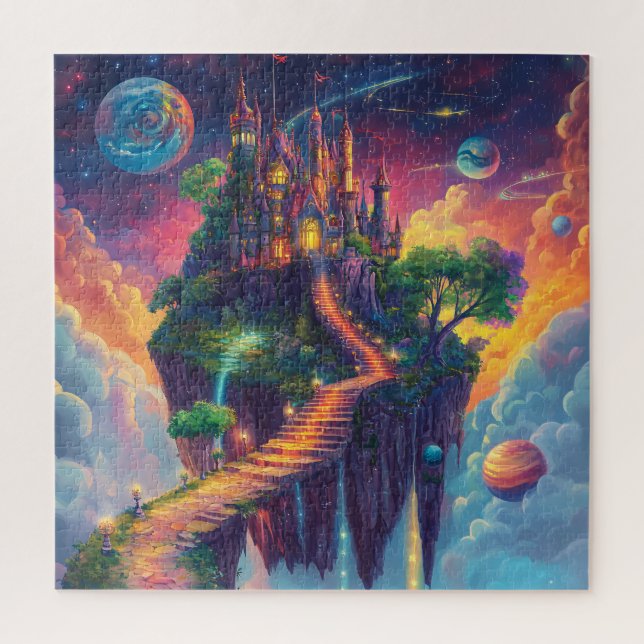 Puzzle Château de Conte de Fées Magique & Île Flottante (Vertical)