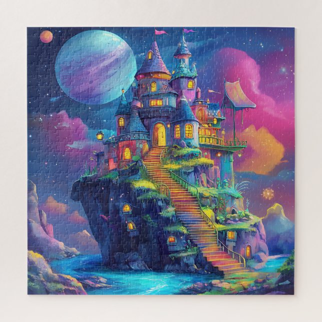 Puzzle Château de Conte de Fées Magique & Île Flottante (Vertical)