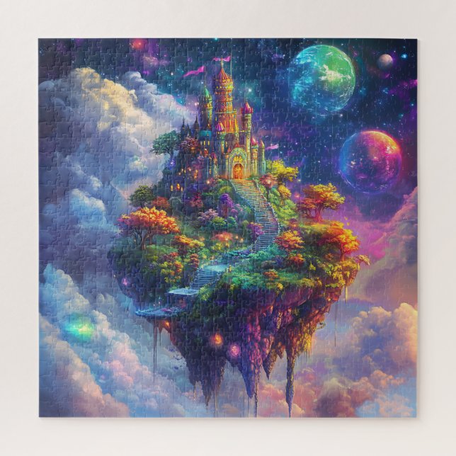 Puzzle Château de Conte de Fées Magique & Île Flottante (Vertical)