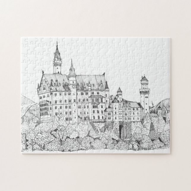 Puzzle Château de Neuschwanstein Allemagne Art de ligne (Horizontal)
