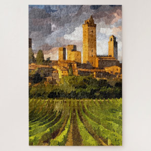Puzzle Château de Toscane Pittoresque coloré Aquarelle Pe