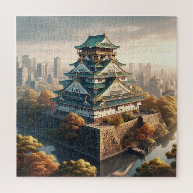Puzzle Château d'Osaka Paysage Japon Voyage Vintage (Vertical)