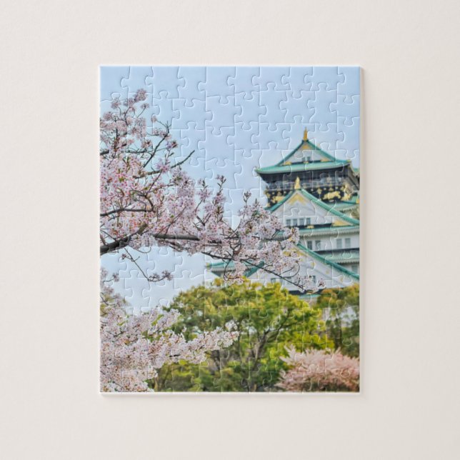 Puzzle Château Himeji avec fleurs de cerisiers (Vertical)