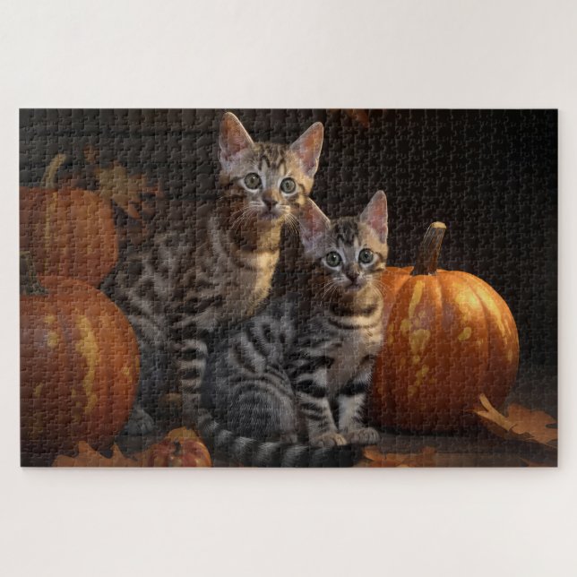 Puzzle Chaton Bengal Automne Délice Citrouille  (Horizontal)