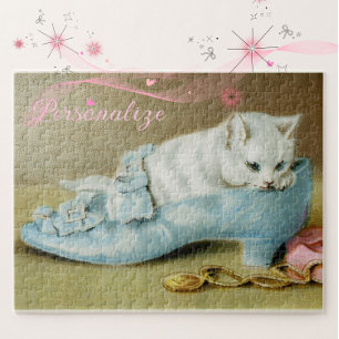 Puzzle Chaton blanc mignon vintage dans une chaussure en