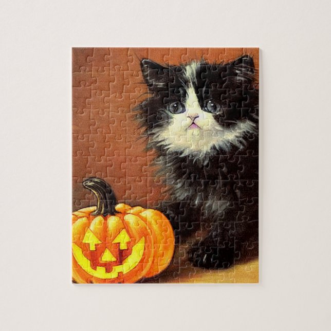 Puzzle Chaton d'Halloween noir et blanc vintage (Vertical)