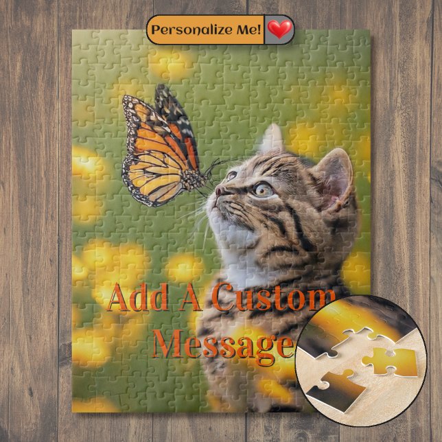 Puzzle Chaton Gris Papillon Orange (Grey Kitten Orange Butterfly Jigsaw Puzzle)