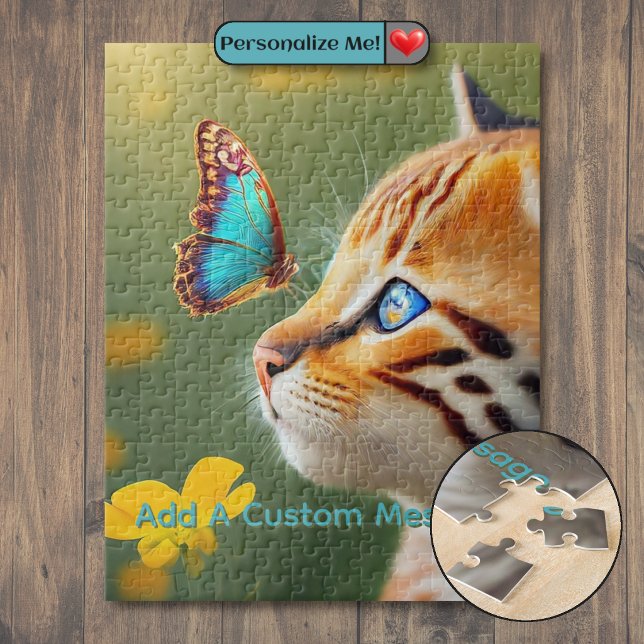 Puzzle Chaton orange papillon bleu (Orange Kitten Blue Butterfly Jigsaw Puzzle)