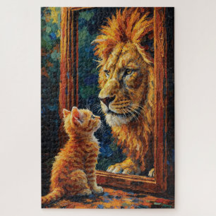 Puzzle Chaton voyant le reflet de lion Motivation Impasto
