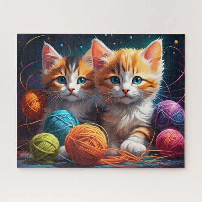 Puzzle Chatons calico Fluffés, Fils colorés, Espace (Horizontal)