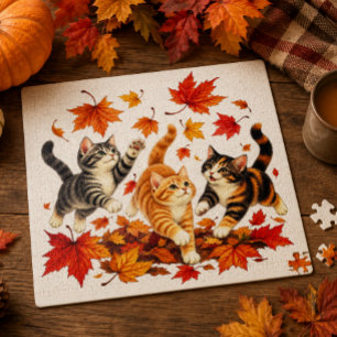 Puzzle Chatons joueurs poursuivant les feuilles d'automne
