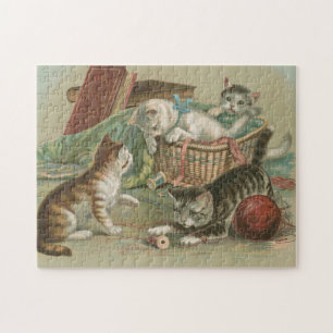 Puzzle Chatons victoriens vintage jouant dans un panier à