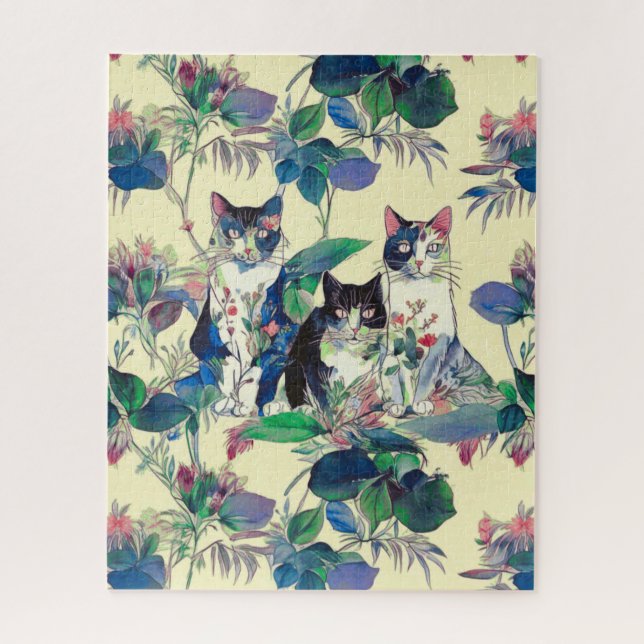 Puzzle Chats à l'aquarelle dans un jardin (Vertical)
