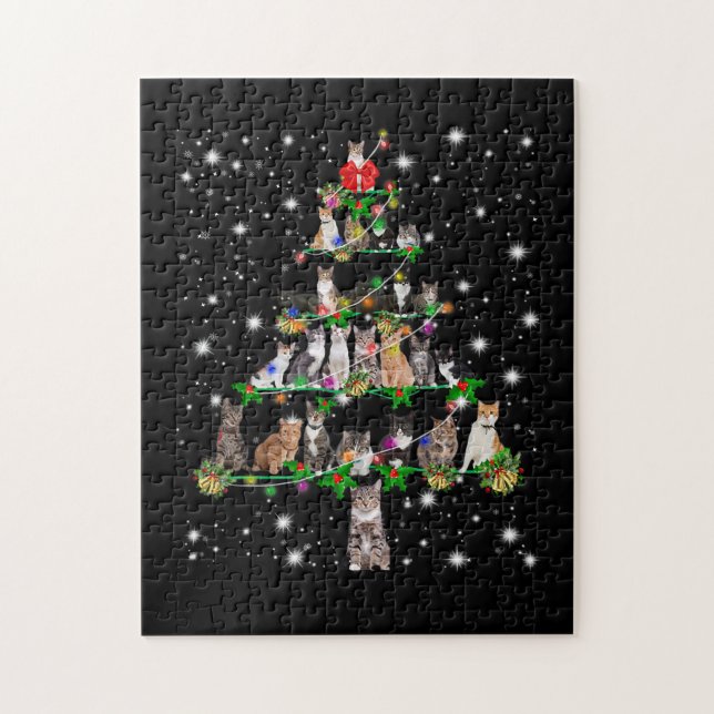 Puzzle Chats amusants Arbre de Noël Ornement Décor Cadeau (Vertical)