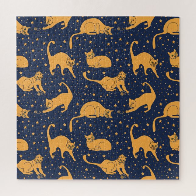Puzzle Chats amusants, étoiles, motif spatial. (Vertical)