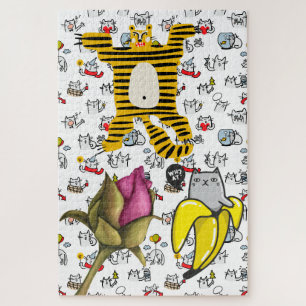 Puzzle Chats amusants, lait et magie.