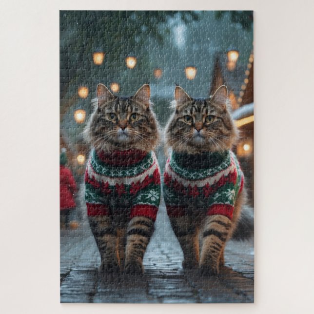 Puzzle Chats Angora Turcs Noël Neige Vacances (Vertical)